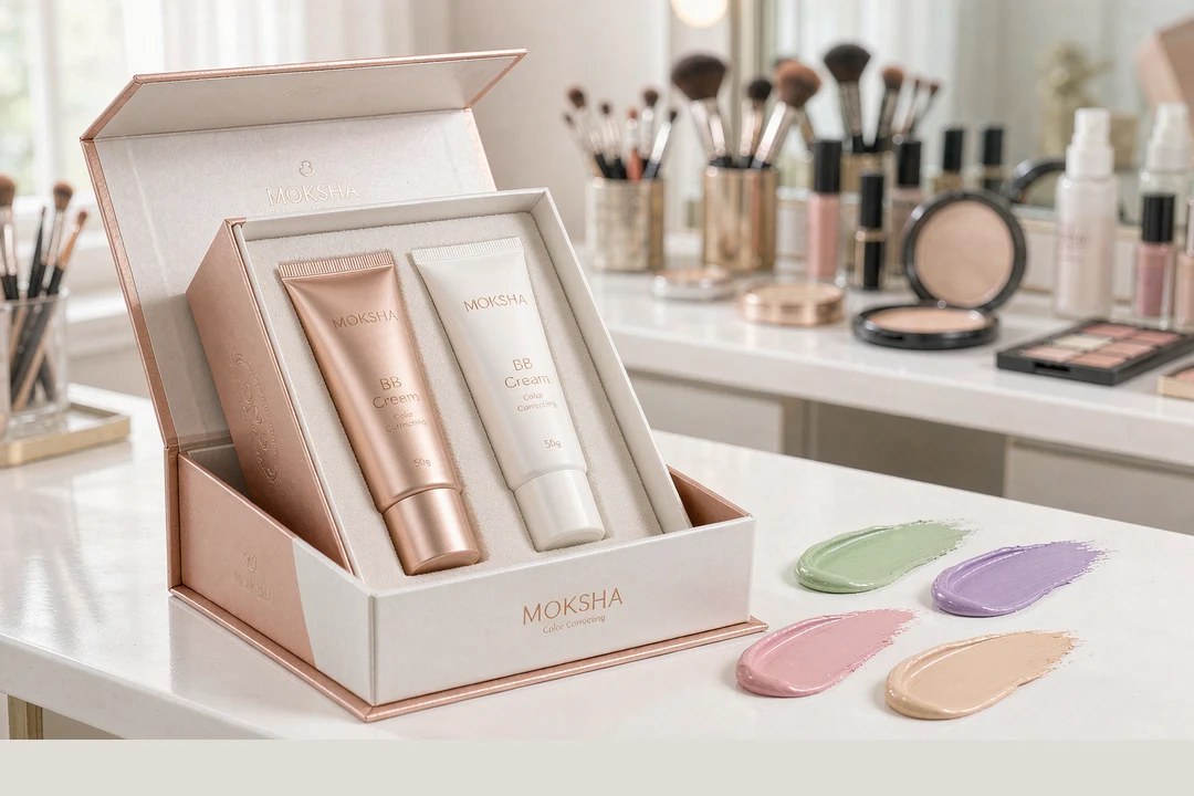 BB Cream OEM color correcting twin tube gift box with green purple pink shades MOKSHA factory