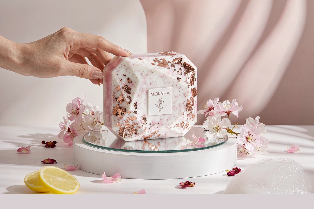 Gem Handmade Soap OEM factory MOKSHA rose gold foil gemstone essential oil handmade soap