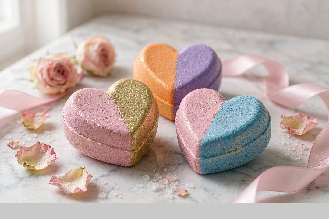 Heart Bath Bomb OEM factory MOKSHA two-tone heart-shaped fizzy bath salt balls gift format