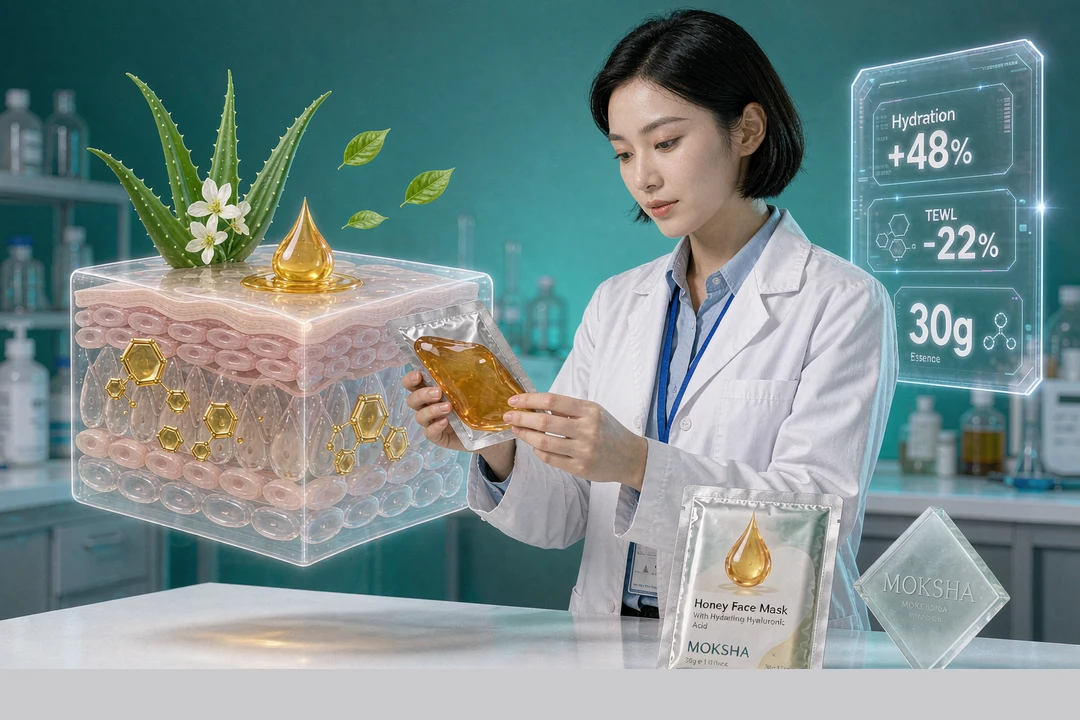 Honey Face Mask OEM MOKSHA factory 30g moisturizing honey essence sheet mask with hydration data screen and 3D skin render