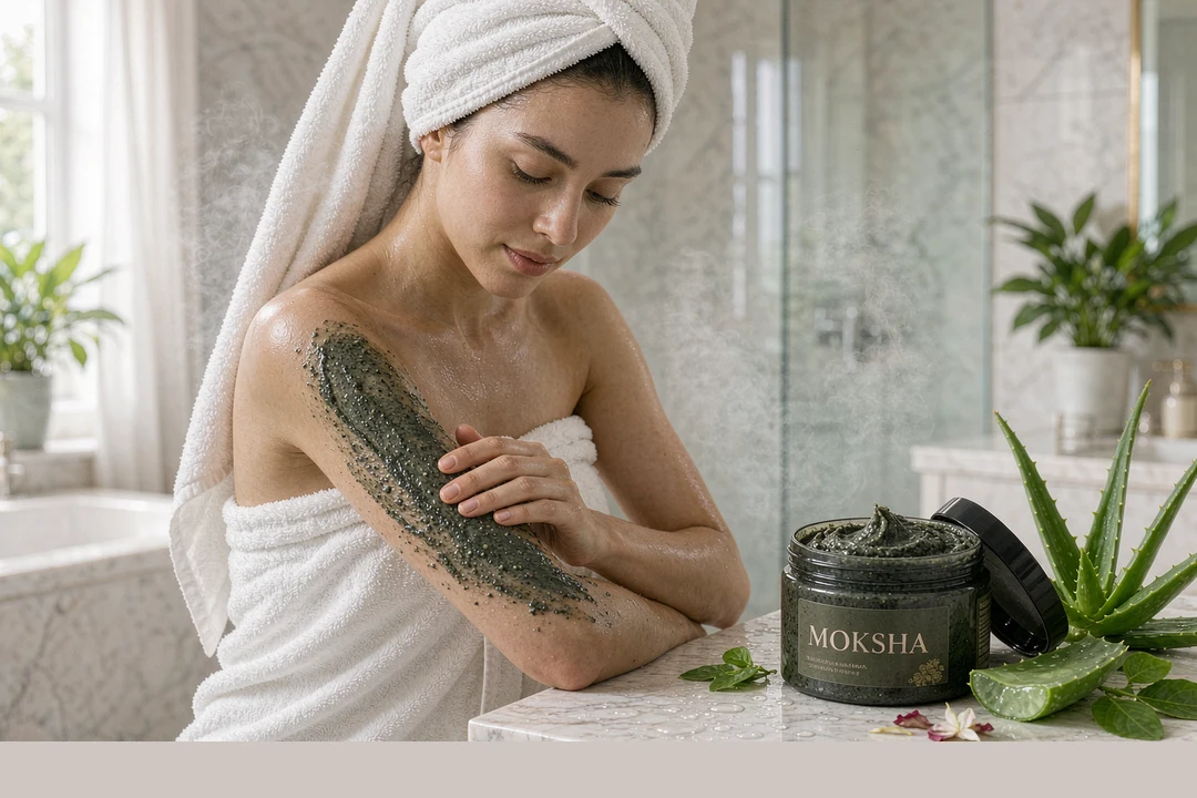 Mud Body Scrub OEM factory MOKSHA model applying mineral mud body scrub with exfoliating granules